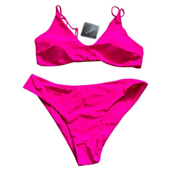 NWT Zaful Neon Pink Spaghetti Strap Bralette Two Piece Bikini Set Womens Sz 8-10 - Picture 2 of 7